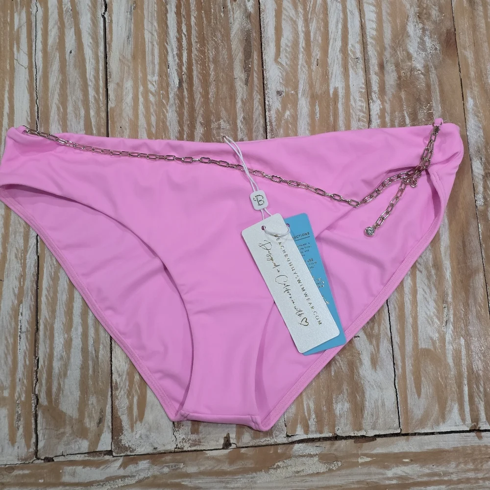 NWT Beach Bunny Noelani Pink Gold Chain Full Bikini Bottoms XL - Picture 3 of 6